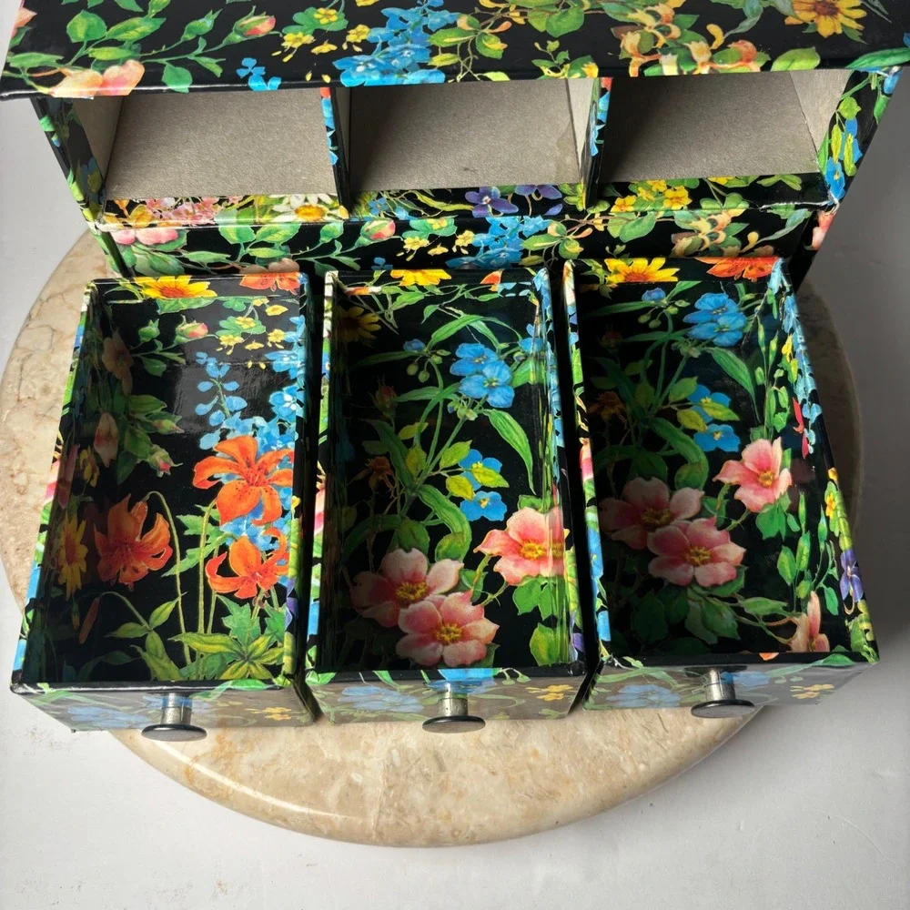 Vintage Floral Botanical 4 Drawer Jewelry Chest Organizer Boho Retro Cottage